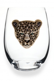 Jewelled Stemless Wine Glass - Leopard