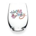 Jewelled Stemless Wine Glass - Happy Birthday
